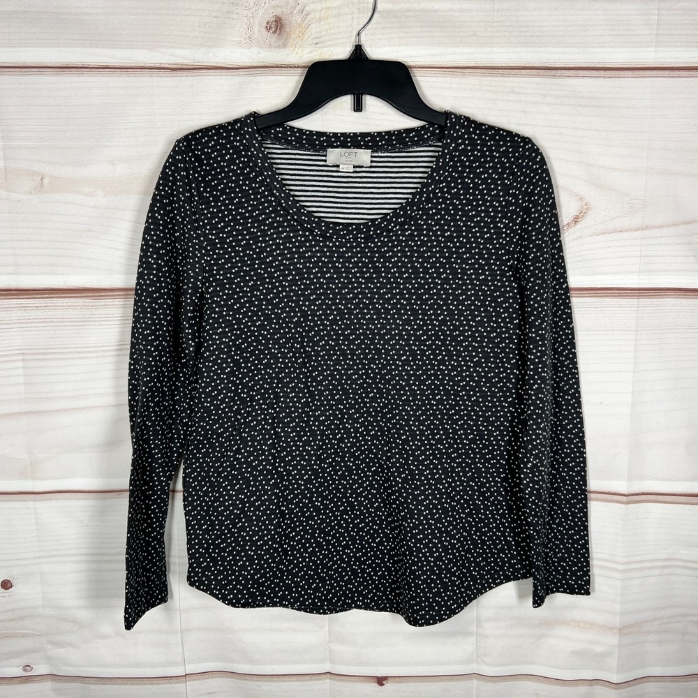 LOFT Outlet Top Womens PM Black Mini Dot Print T-Shirt Long Sleeve Round Neck